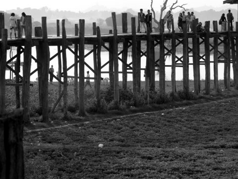 U-bein Bridge Myanmar in black and white
