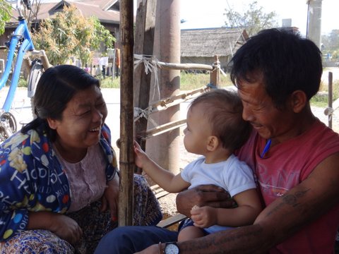 European baby meeting the locals of Myanmar